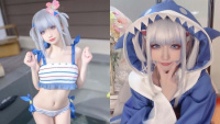 Cosplay cá mập con Gura, Youtuber ảo, qua hai phiên bản cực đáng yêu